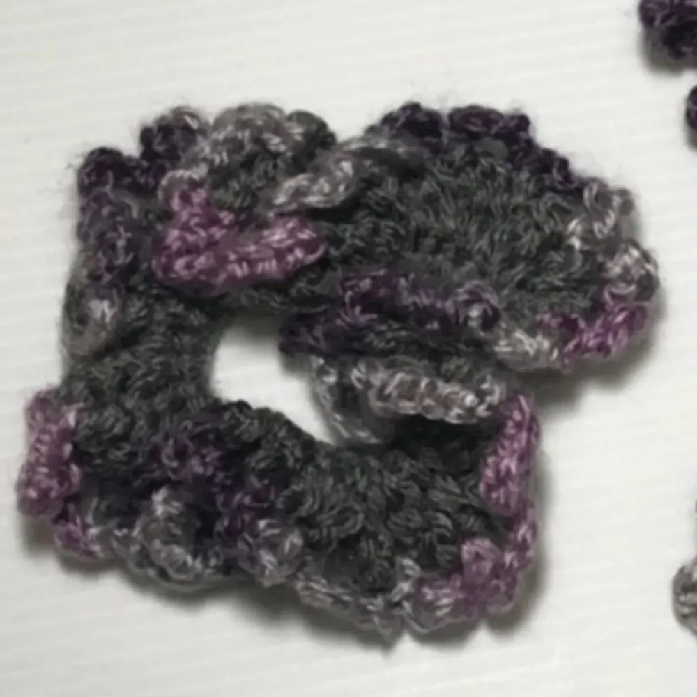 NWT Purple Gray Handmade Crocheted Hair Scrunchie Set of 3